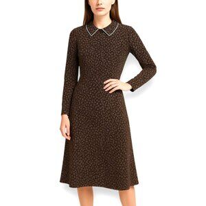Vintage Agnès B. Paris Brown Floral Midi Dress